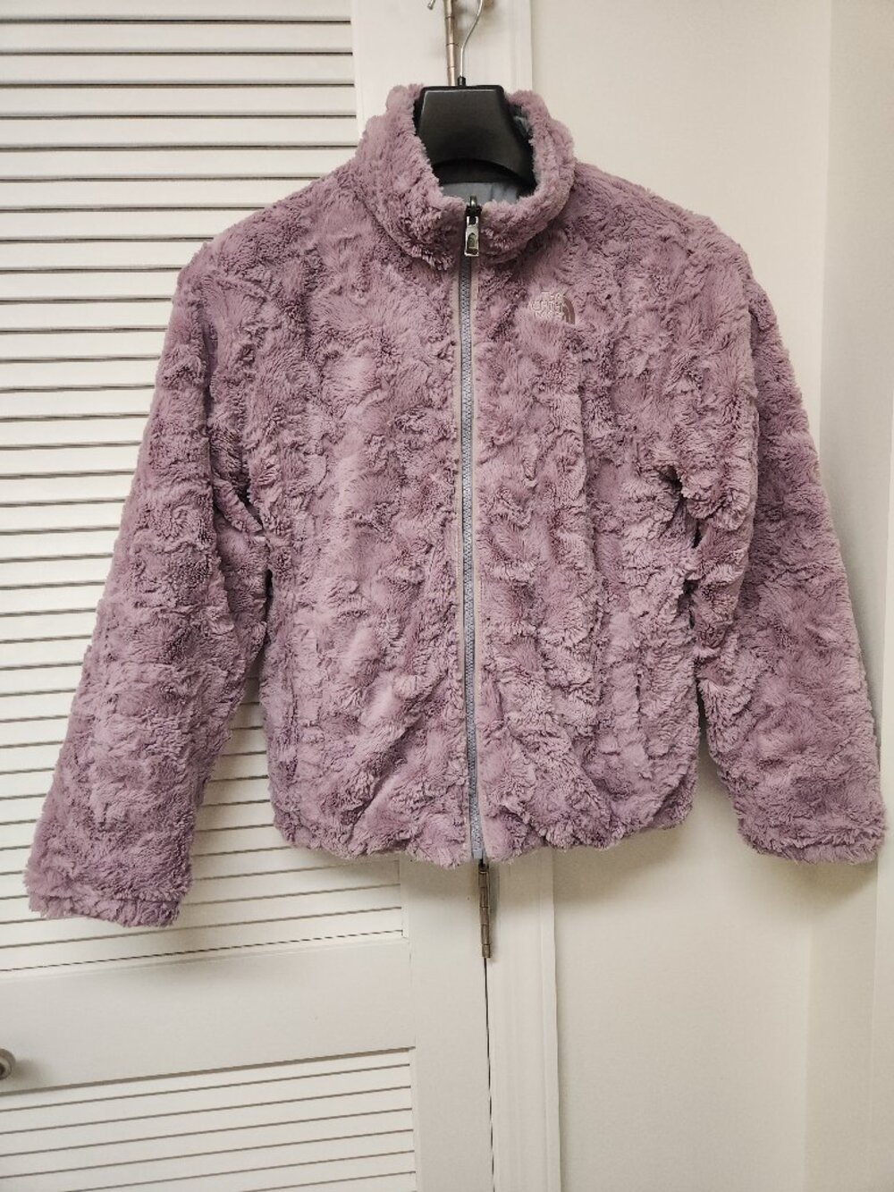 North Face Mossbud Jacket Girls Large Reversible Grey Lilac/Purple